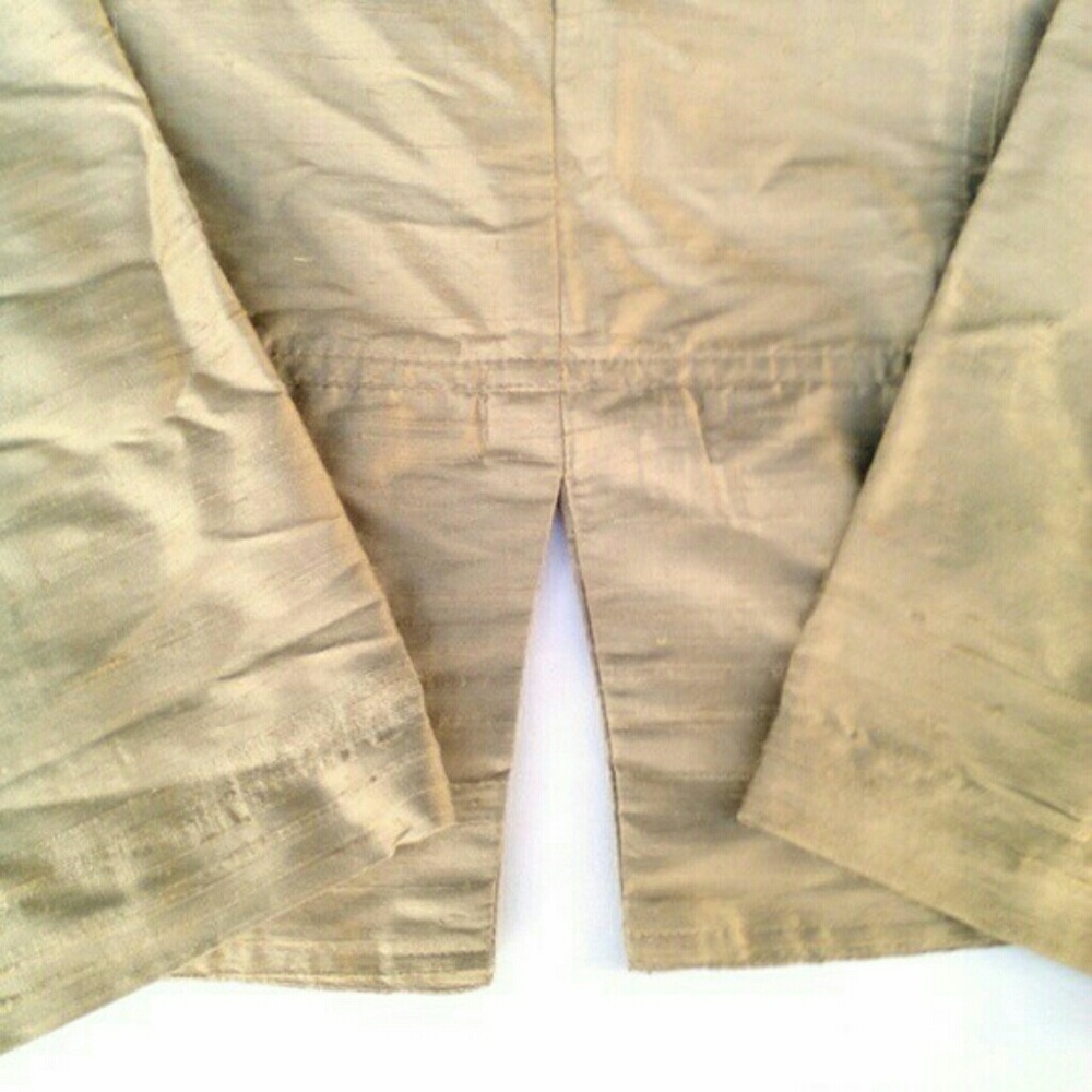 Beaded Gold 100% Silk Chico's Mandarin Embroidered Beaded  Kimono Blazer Jacket - Picture 7 of 8